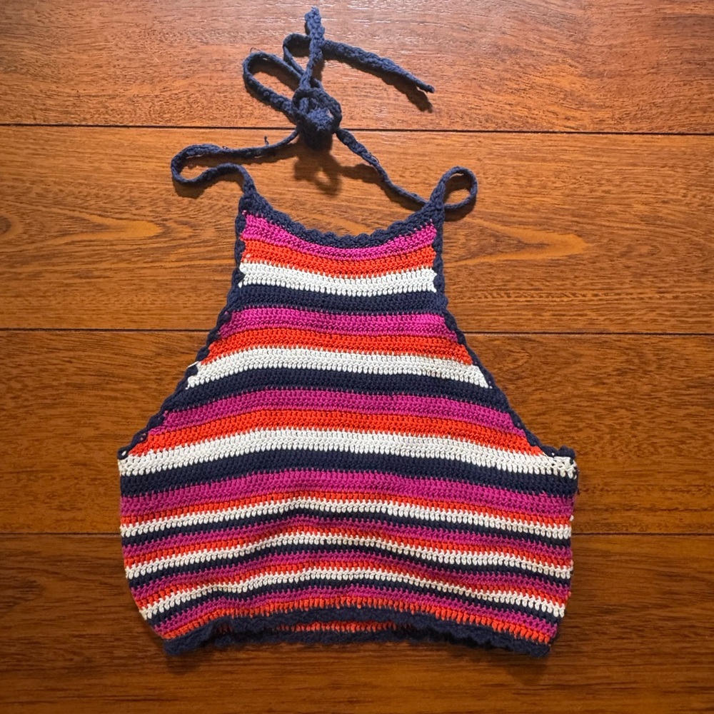 Forever 21 Striped Crochet Halter Top